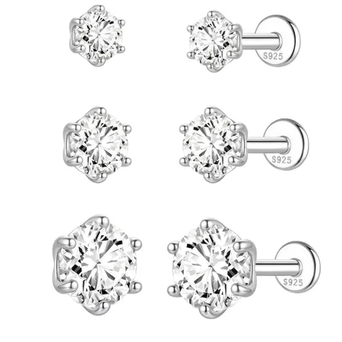 925 Sterling Silver Moissanite Stud Earring Six Prong Inlaid Moissanite Labret Earring With GRA Certificate Screw Back Piercing Jewelry For Unisex