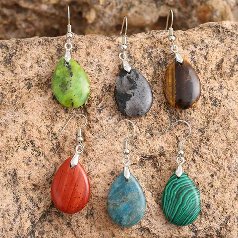 Orecchini a Goccia in Pietra Naturale Boemia per Donna Vintage Occhio di Tigre Ametista Quarzo Rosa Lapislazzuli Malachite Gioielli Etnici