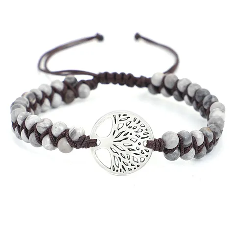 Verstellbares Lebensbaum Landkartenstein Webarmband Doppellagiges Perlenwickelarmband Für Damen Herren Yoga Schmuck Geschenk