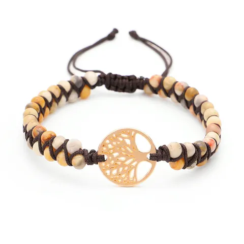 Handgewebtes Lebensbaum Naturstein Perlen Armband Doppelschicht Wickel Bohemian Yoga Freundschaft Armband Schmuck