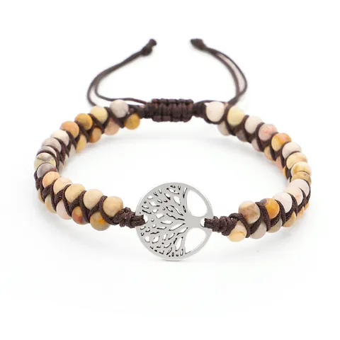Handgewebtes Lebensbaum Naturstein Perlen Armband Doppelschicht Wickel Bohemian Yoga Freundschaft Armband Schmuck