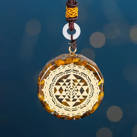 Κολιέ Orgonite Healing Crystal Sri Yantra Sacred Geometry Tiger Eye Stone Μενταγιόν Yoga Meditation Κοσμήματα για Unisex