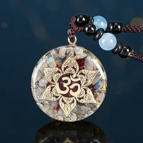 Collana Ciondolo Orgonite Schegge Pietra Naturale Catena Corda Fatta a Mano Loto Geometria Sacra Yoga Meditazione Energia Amuleto Gioielli