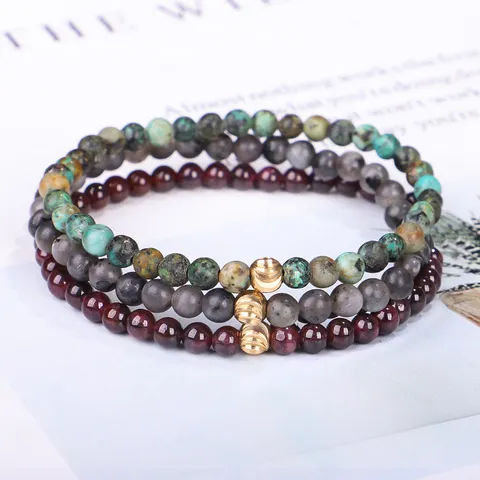 Naturstein Perlen Armband Mit Gold Kupfer Perle Für Herren Damen Böhmisch Kristall Achat 4mm Elastisches Armband