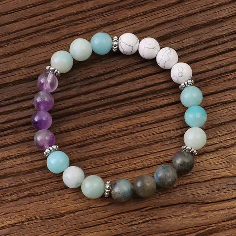 Natuursteen Mala Kralen Halsketting En Armband Amazoniet Amethist Labradoriet Kralen Kwastje Gebed Yoga Sieraden