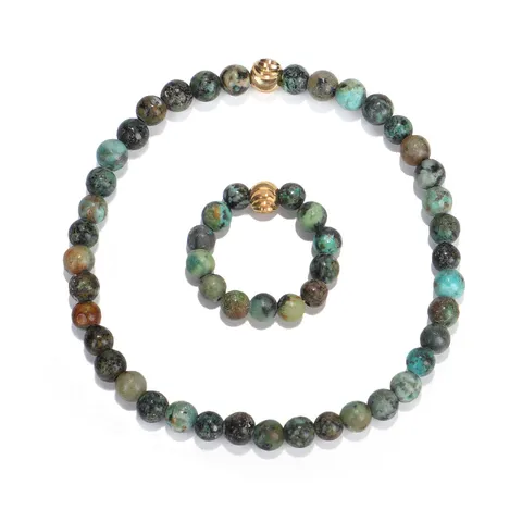 Böhmischer Afrikanischer Türkis Perlen Stretch Armband Und Ring Für Damen Yoga Naturstein Schmuck Mit Gold Legierung Perle