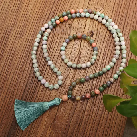 Bohemian Natuurlijke India Agaat Steen Lange Kwastje Ketting Handgemaakte Kristallen Ronde Kraal Gebedsketting Yoga Meditatie Sieraden Voor Vrouwen Mannen