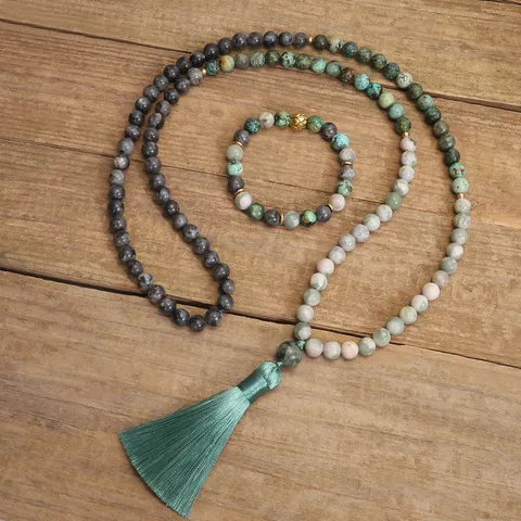 Naturstein Mala Perlen Kette Quaste Yoga Lotus Armband Bohemian Afrikanischer Türkis Flash Stone Perlen Schmuck Für Herren Damen