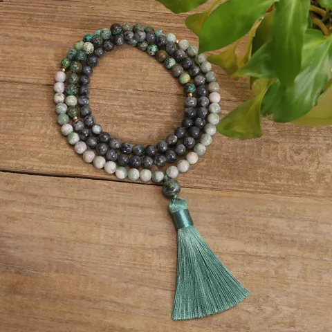 Naturstein Mala Perlen Kette Quaste Yoga Lotus Armband Bohemian Afrikanischer Türkis Flash Stone Perlen Schmuck Für Herren Damen