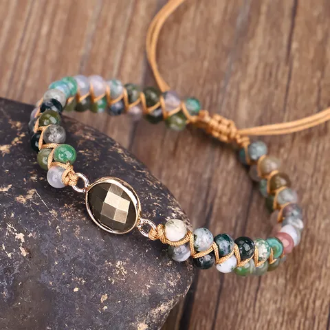 Bohemian Indian Agate Wrap Bracelet Handmade Natural Stone Yoga Braided Rope Bracelet For Women Men Jewelry Gift