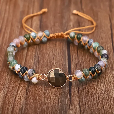 Bohemian Indian Agate Wrap Bracelet Handmade Natural Stone Yoga Braided Rope Bracelet For Women Men Jewelry Gift
