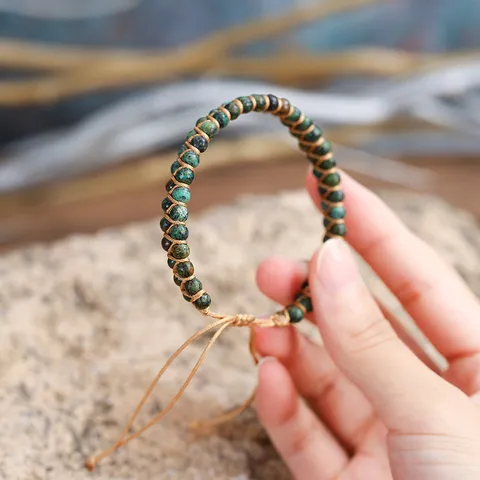 Bohemian Ethnic African Turquoise Beaded Bracelet Handmade Woven Layered Wrap Adjustment String Bracelet For Women Casual Travel Jewelry Gift