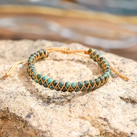 Bohemian Ethnic African Turquoise Beaded Bracelet Handmade Woven Layered Wrap Adjustment String Bracelet For Women Casual Travel Jewelry Gift