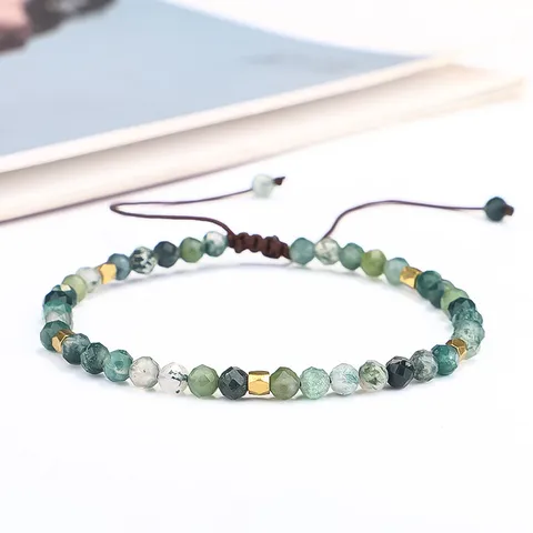 Bohemian Indian Agate Beaded Bracelet Handmade Woven Faceted Natural Stone Copper Bead Adjustable Bracelet For Women Jewelry