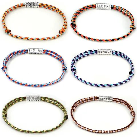 Tibetan Style Hand Woven Cotton Thread Bracelet For Men Women Ethnic Six Character Mantra Alloy Charm Adjustable Rope Bracelet Jewelry Gift