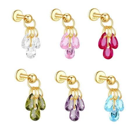 925 Sterling Silver Grape Cluster Stud Earrings Elegant Waterdrop Rhinestone Piercing Flat Back Ear Bone Nail For Women