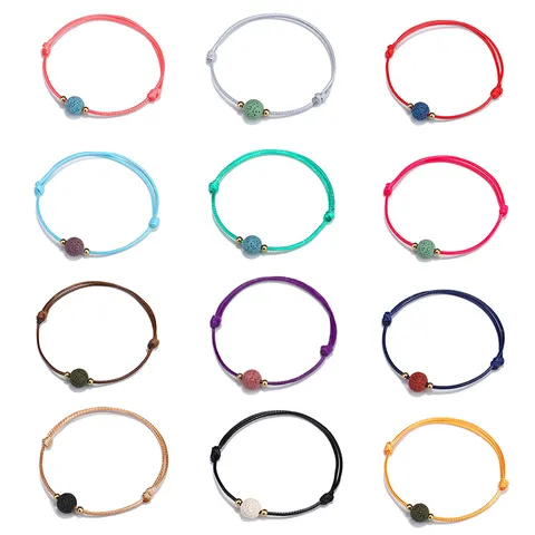 Nischendesign Natur Lavastein Gewebtes Armband Verstellbare Kupferperlen Wachsschnur Geflochtenes Yoga Armband Für Damen Herren