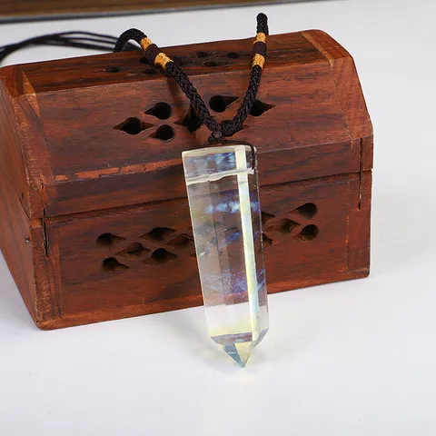 Natural Gemstone Hexagonal Prism Pendant Necklace Hand Braided Rope Quartz Obsidian Lapis Lazuli Crystal Point Sweaters Chain Jewelry For Men Women