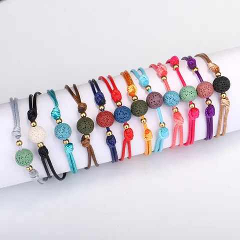 Nischendesign Natur Lavastein Gewebtes Armband Verstellbare Kupferperlen Wachsschnur Geflochtenes Yoga Armband Für Damen Herren