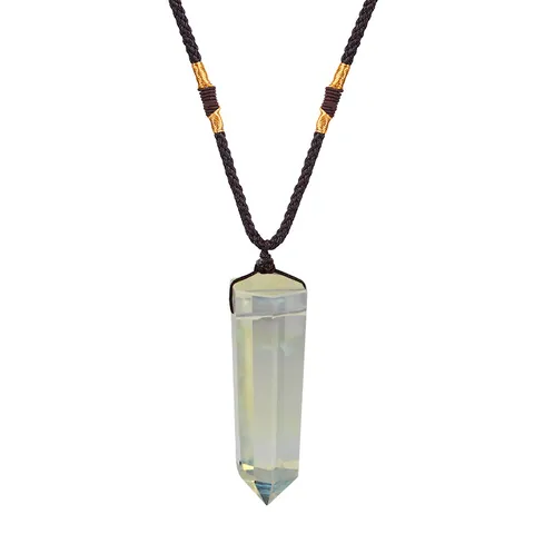 Natural Gemstone Hexagonal Prism Pendant Necklace Hand Braided Rope Quartz Obsidian Lapis Lazuli Crystal Point Sweaters Chain Jewelry For Men Women