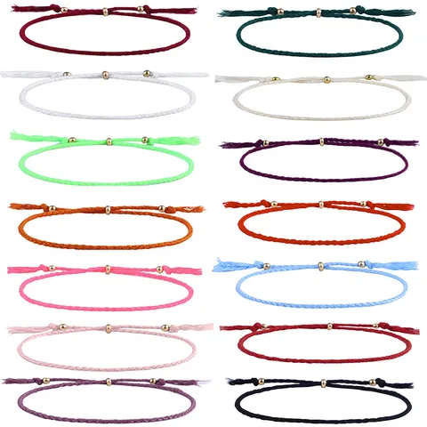 Handgefertigtes Tibetisches Gewebtes Baumwollseil-Armband Mit Verstellbaren Kupferperlen Boho Ethno Einfarbig Quaste Handschmuck