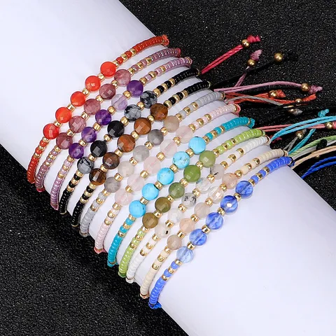 Bracciale Intrecciato a Mano Con Perline di Vetro da Donna in Pietra Naturale Regolabile Catena di Corda Boho Gioielli Geometrici