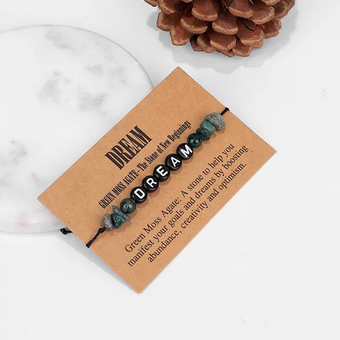 Handgemaakte Natuurlijke Mosagaat Dream Letter Kralen Armband Verstelbaar Waskoord Steen Armband Voor Unisex Dagelijks Sieraden Cadeau