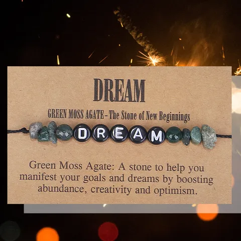 Handgemaakte Natuurlijke Mosagaat Dream Letter Kralen Armband Verstelbaar Waskoord Steen Armband Voor Unisex Dagelijks Sieraden Cadeau