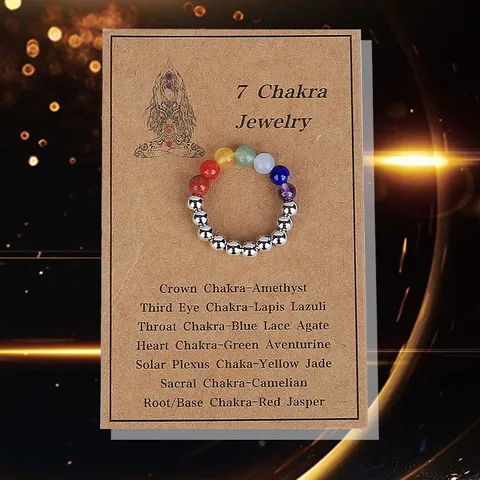 Naturstein 7 Chakra Elastischer Ring 4mm Perlen Amethyst Citrin Roter Achat Yoga Heilung Schmuck Für Damen Herren Geschenk