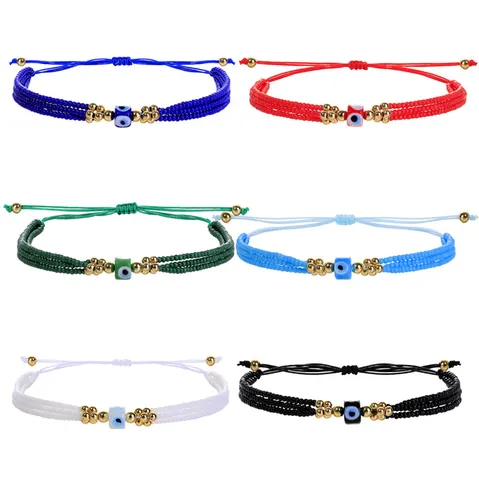 Bracelet Turc Mauvais Œil Fait Main pour Femme Perles de Rocaille Colorées Multicouches Bracelet Cordon Ciré Ajustable Bijoux Ethniques Boho Cadeau