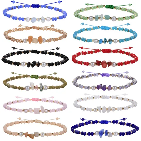 Pulsera Artesanal de Cristal Perlas Artificiales y Gravilla Cordón Ajustable Estilo Fresco Joyería para Mujer Viaje Vacaciones