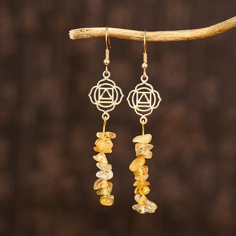 Yoga Handgemachte Natürliche Kristallschotter Hängeohrringe Für Damen Böhmische Goldlegierung Geometrische Chakra Lange Schmuck