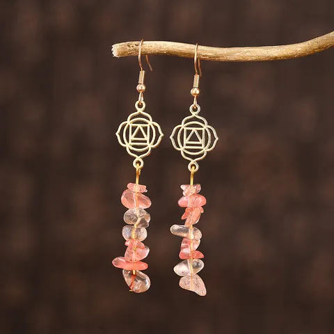 Yoga Handgemachte Natürliche Kristallschotter Hängeohrringe Für Damen Böhmische Goldlegierung Geometrische Chakra Lange Schmuck