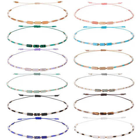 Handgemachtes Gewebtes Samenperlen Armband Für Damen Naturstein Zylinder Geometrisches Perlen Verstellbares Seil Bangle Schmuck