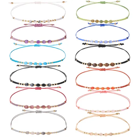 Bracciale Intrecciato a Mano Con Perline di Vetro da Donna in Pietra Naturale Regolabile Catena di Corda Boho Gioielli Geometrici