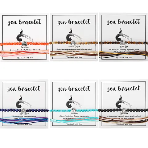 Chinese Zen Style Handmade Woven Natural Stone Bracelet Beads Buddha Charm Adjustable Vacation Jewelry For Women