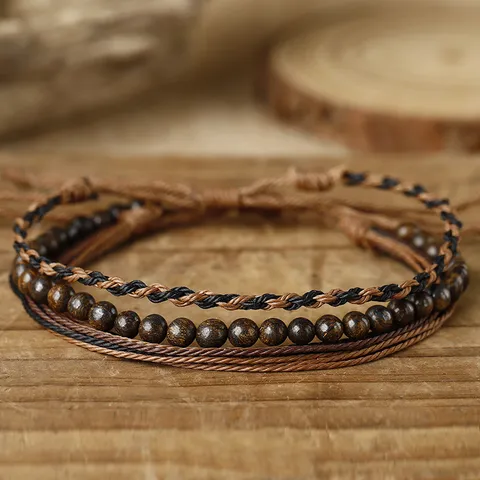Handmade Braided Wax Line Bracelet Trio Natural Stone Tiger Eye African Turquoise Friendship Wristband Bohemian Ethnic Jewelry For Unisex