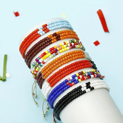 Bohemio Hecho a Mano Perlas Multicapa Pulsera de Mostacilla Colorida Cuentas de Vidrio Pulsera Ajustable para Mujer Vacaciones