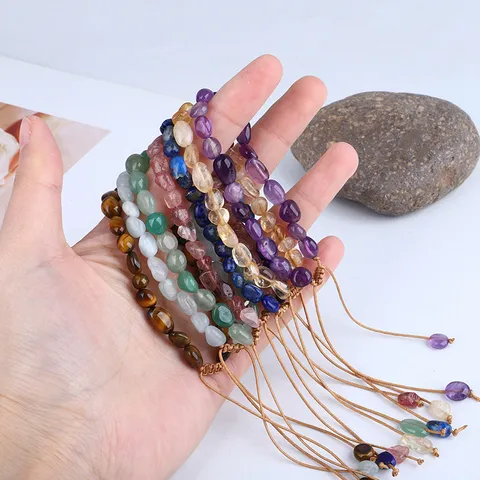Bracciale in Pietra Naturale a Frammenti di Cristallo Intrecciato a Mano per Donna Pietra Grezza Irregolare Regolabile Corda Intrecciata Gioielli Regalo