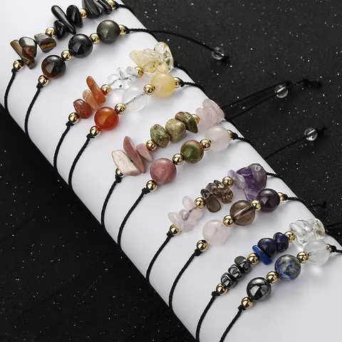 Handmade Natural Stone Beaded Wish Bracelet Adjustable Wax Rope Copper Beads Amethyst Lapis Lazuli Healing Crystal Bracelet Gift Women Men