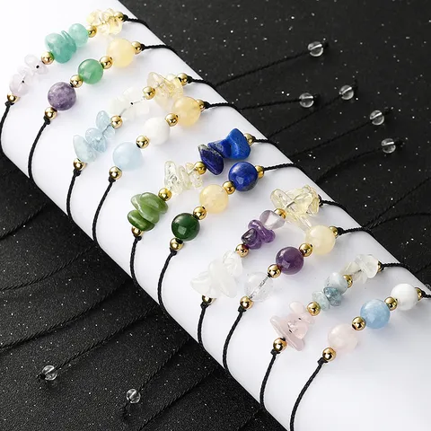 Handmade Natural Stone Beaded Wish Bracelet Amethyst Lapis Lazuli Rose Quartz Copper Beads Adjustable Braided Rope Bracelet