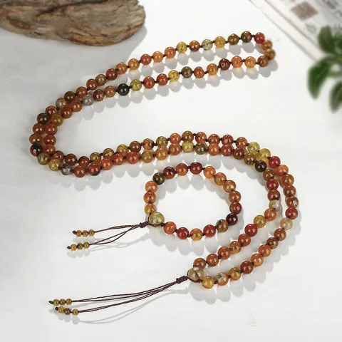 Natuursteen Mala Kralen Ketting Drakenader Agaat Kwastje Meditatie Yoga Gebedskralen Ketting Armband Etnische Sieraden Mannen Vrouwen