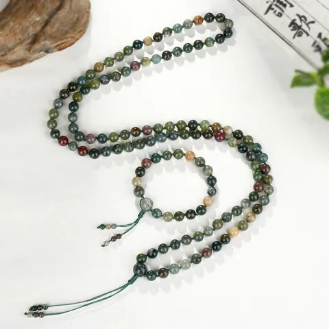 Natuurlijke Agaat Steen Lange Kralen Mala Ketting Handgemaakte Kwastje Hanger Kralen Zegen Gebed Streng Etnische Mode Sieraden Unisex