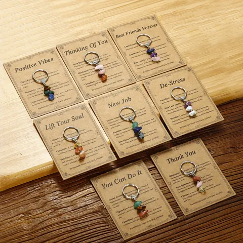 Handgefertigter Naturstein Schlüsselanhänger Perlen Schlüsselring Mit Kraftkarte Heilkristalle Tasche Anhänger Geschenk Für Freunde