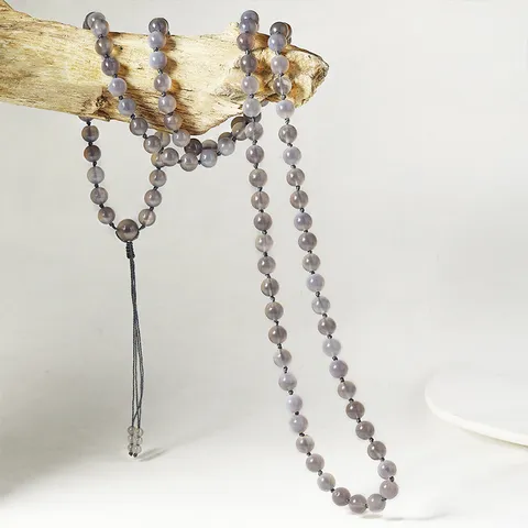 Natuurlijke Grijze Agaat Handgemaakte Kralen Mala Ketting Steen Meditatie Gebedskralen Armband Ketting Kwastje Etnische Sieraden