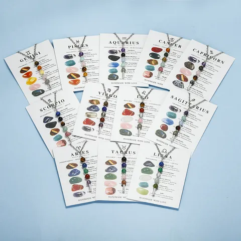 Edelstahl Naturstein Perlen Anhänger Halskette Zwölf Tierkreiszeichen Choker Heilkristalle Schmuck Für Damen