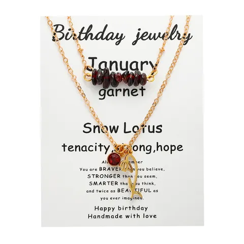 Layered Stainless Steel Birthstone Necklace Natural Stone Chips Flower Pendant Rhinestone Necklace For Women Birthday Gift Jewelry