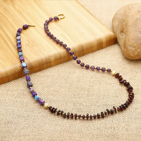 Handgefertigtes Mehrlagiges Naturstein Kaiserstein Amethyst Granat Perlenarmband Mit Legierung OT Schnalle Ethno Schmuck Für Damen Geschenk