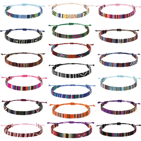 Handgefertigtes Gewebtes Stoff Ethnic Freundschaftsarmband Boho Mehrfarbig Streifen Geometrisch Verstellbares Kordelzug Seilarmband Unisex Schmuck