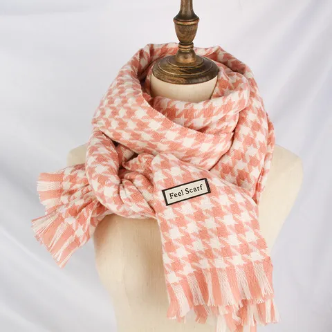 Bufanda Vintage de Pata de Gallo para Mujer Elegante Cachemira Artificial Cálida Bufanda de Invierno Con Borlas Bufanda Larga Suave para Diario